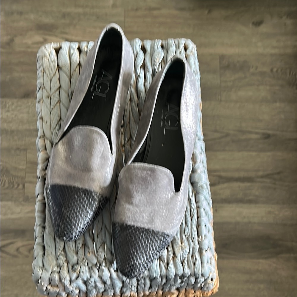 AGL Gray and Black Leather Loafers Sleek Minimalist Design